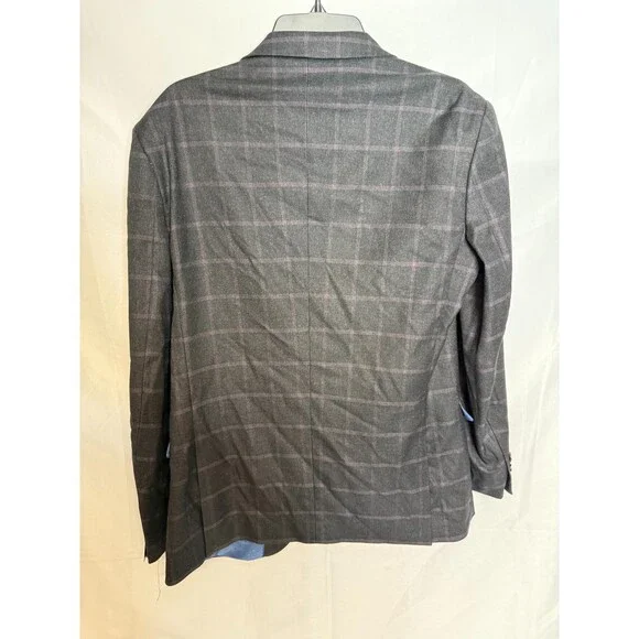 Gino Vitale Mens Navy Blue Long Sleeve Slim Fit Checked Stretch Blazer Size 40R